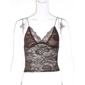 New Sexy Sheer Lace-trimmed Camisole (Option: Brown-S)