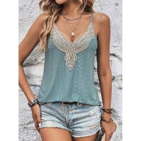 Women Contrast Lace Schiffy Camisole (Option: Blue-3XL)