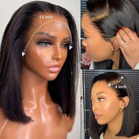 13x4 Lace Front Bob Wig, Straight Texture, Natural Color, Density (Option: Natural Color-6inch)