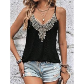 Women Contrast Lace Schiffy Camisole (Option: Black-3XL)