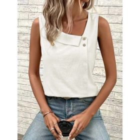 Multi-Color Casual Diagonal Collar Button Vest For Women (Option: White-XL)