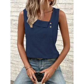 Multi-Color Casual Diagonal Collar Button Vest For Women (Option: Navy blue-M)