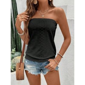 Women's Vacation Leisure Solid Color Hollow Out Embroidered Bandeau Top (Option: Black-XL)