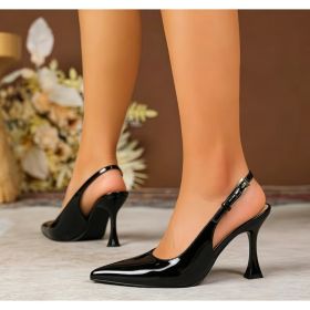 Shiny Pointed Back Buckle High-heeled Shoes With Feminine Temperament, Wine Glasses, Sandals, Dating Parties, Commuting, Slim Heels (Option: Black-41)