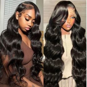 13x6 Front Lace Human Hair Wig, Natural Color, Body Wave, Density (Option: Natural Color-12inch)