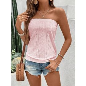 Women's Vacation Leisure Solid Color Hollow Out Embroidered Bandeau Top (Option: Pink-S)