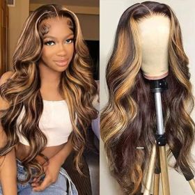 4x4 Lace Closure Human Hair Wig Highlight P4 27 Body Wave Density (Option: 18inch)