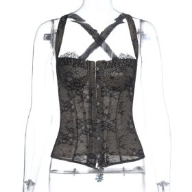 Wind Lace Sexy Corset Bustier Top All-Match Slim-Fit Tank Top For Women (Option: Black-XS)