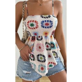 Women's Vacation Hibiscus Printed Ruffle Hem Casual Camisole Top Graphic Tees (Option: White-XL)