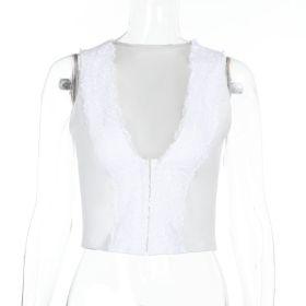 V-neck Lace-trimmed Hook-and-eye Crop-top Camisole For Spicy Girls (Option: White-S)