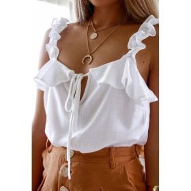 Women's Ruffle Strap Tie Front Cami Top V Neck Sleeveless Blouse (Option: White-S)