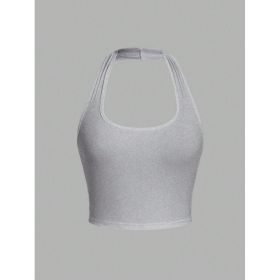 Solid Color Cropped Halter Neck Slim Fit Tank Top For Women (Option: Grey-S)