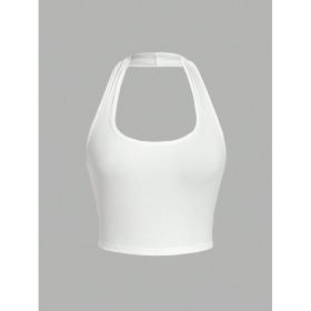 Solid Color Cropped Halter Neck Slim Fit Tank Top For Women (Option: White-S)