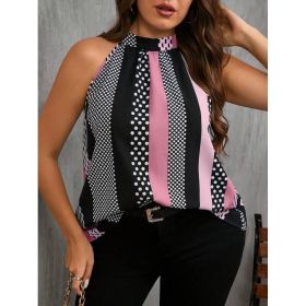 Women Contrast Polka Dot Print Casual Cold Shoulder Halter Blouse (Option: Pink-S)