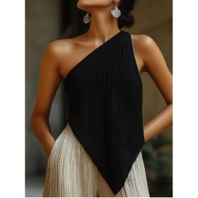 Women's Pleated One Shoulder Top, Asymmetrical Hem Sleeveless Cami (Option: Black-S)