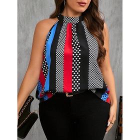 Women Contrast Polka Dot Print Casual Cold Shoulder Halter Blouse (Option: Red-S)