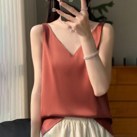 Sling Vest Inner Match Satin Silky Base Loose Sleeveless Top (Option: Brick Red-S)