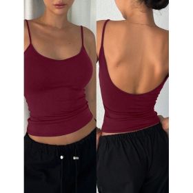 Women's Solid Color Casual Slim-Fit Backless Camisole Top (Option: Burgundy-S)