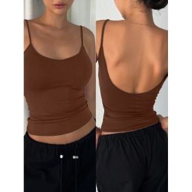 Women's Solid Color Casual Slim-Fit Backless Camisole Top (Option: Brown-S)