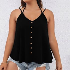 Casual V-neck Sexy Sleeveless Tank Top Versatile Women (Option: Black-1XL)