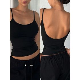 Women's Solid Color Casual Slim-Fit Backless Camisole Top (Option: Black-S)