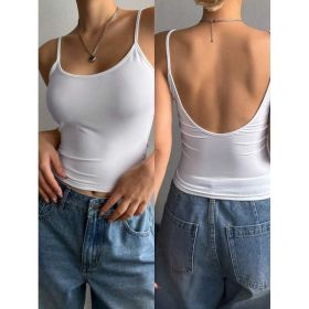 Women's Solid Color Casual Slim-Fit Backless Camisole Top (Option: White-S)