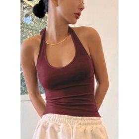 DAZY Solid Backless Halter Top (Option: Red-XL)
