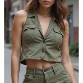 Women's Sleeveless Lapel Cargo Vest (Option: Army green-S)