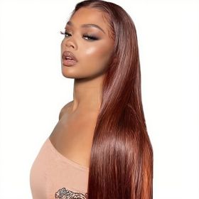 13x4 Straight Reddish-Brown Lace Front Wig HD Lace, Human Hair, Density (Option: Reddish Brown-16inch)