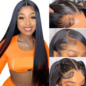 13x4 Straight Human Hair Lace Front Wig, Natural Color, Density (Option: 28inch)
