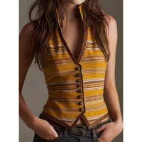 Retro Velvet Sleeveless Button-down Slim Fit Vest (Option: Orange-M)