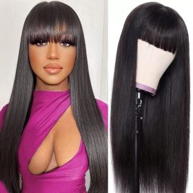 Machine-made Straight Human Hair Wig With Bangs, Natural Color, Density. (Option: Natural Color-14inch)