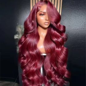 13x6 Human Hair Lace Wig, High-Definition Burgundy Lace Wig, Human Hair With Aligned Cuticle Layer, Indian Hair Wig (Option: Burgundy-18inch)