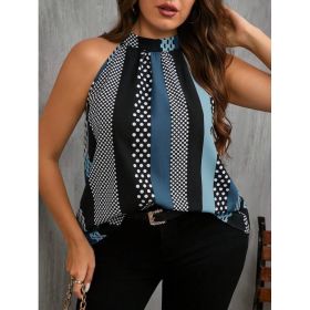 Women Contrast Polka Dot Print Casual Cold Shoulder Halter Blouse (Option: Blue-S)