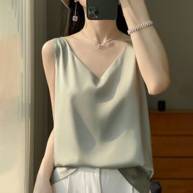 Sling Vest Inner Match Satin Silky Base Loose Sleeveless Top (Option: Bean Green-M)