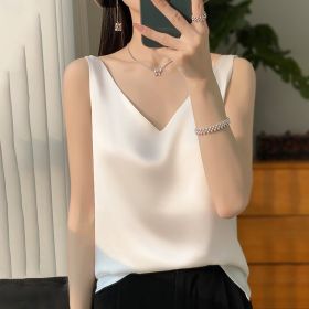 Sling Vest Inner Match Satin Silky Base Loose Sleeveless Top (Option: White-M)