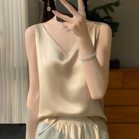 Sling Vest Inner Match Satin Silky Base Loose Sleeveless Top (Option: Champagne-M)