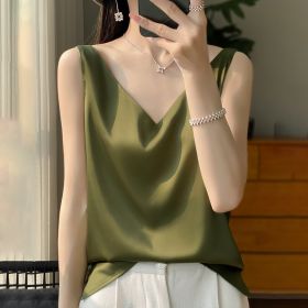 Sling Vest Inner Match Satin Silky Base Loose Sleeveless Top (Option: Avocado Color-M)