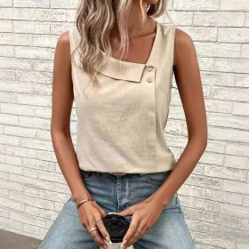 Multi-Color Casual Diagonal Collar Button Vest For Women (Option: Khaki-L)
